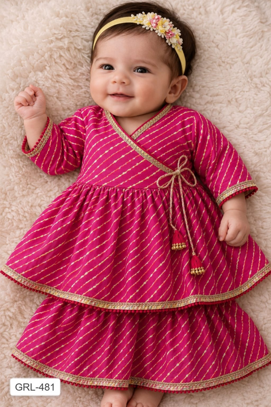 Angrakha Top with Lehenga – Pure Cotton Infant Wear