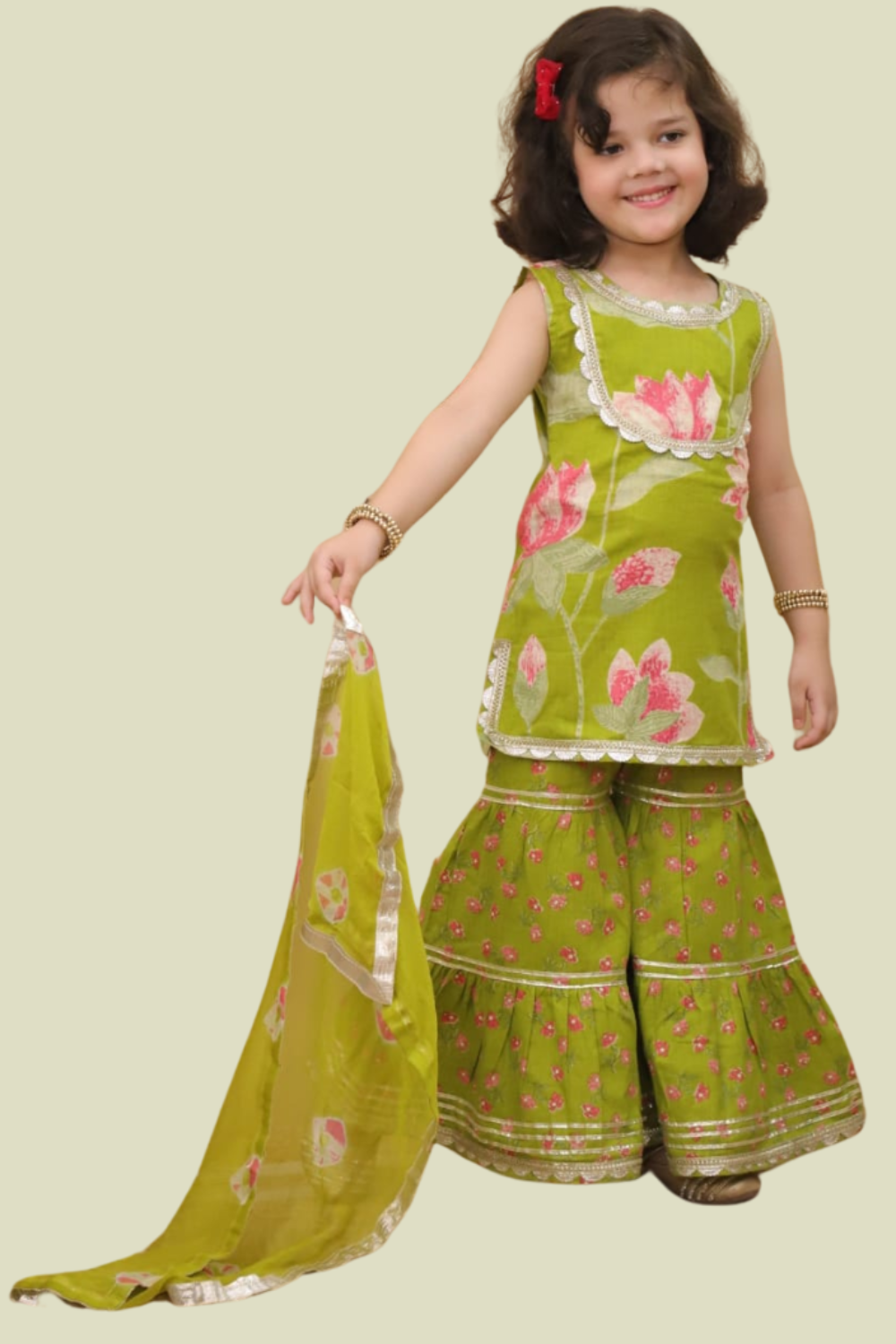 SLEEVELESS PUNJABI KURTI AND SHARARA  WITH DUPATTA