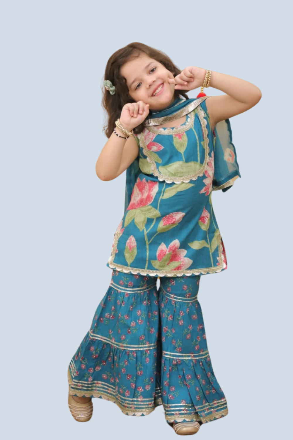 SLEEVELESS PUNJABI KURTI AND SHARARA WITH DUPATTA