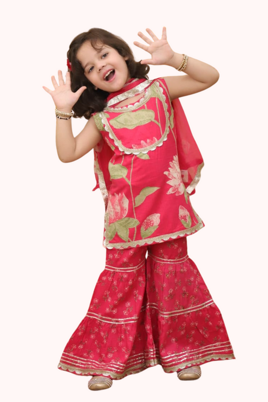 SLEEVELESS PUNJABI KURTI AND SHARARA WITH DUPATTA