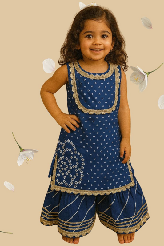 SLEEVELESS PUNJABI KURTI AND SHARARA  WITH DUPATTA