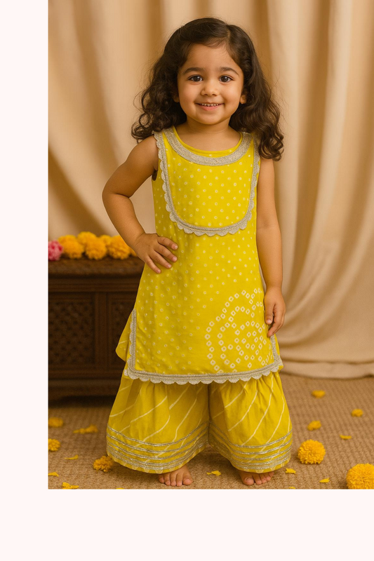 SLEEVELESS PUNJABI KURTI AND SHARARA  WITH DUPATTA