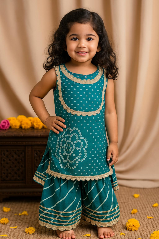 SLEEVELESS PUNJABI KURTI AND SHARARA  WITH DUPATTA