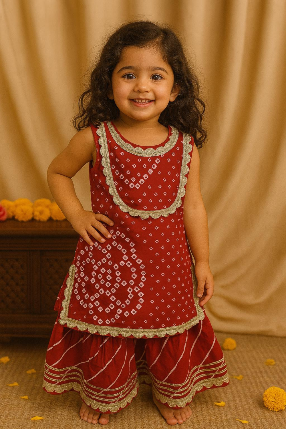 SLEEVELESS PUNJABI KURTI AND SHARARA  WITH DUPATTA