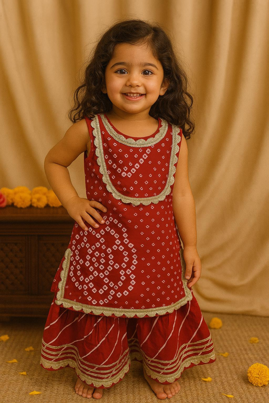 SLEEVELESS PUNJABI KURTI AND SHARARA  WITH DUPATTA